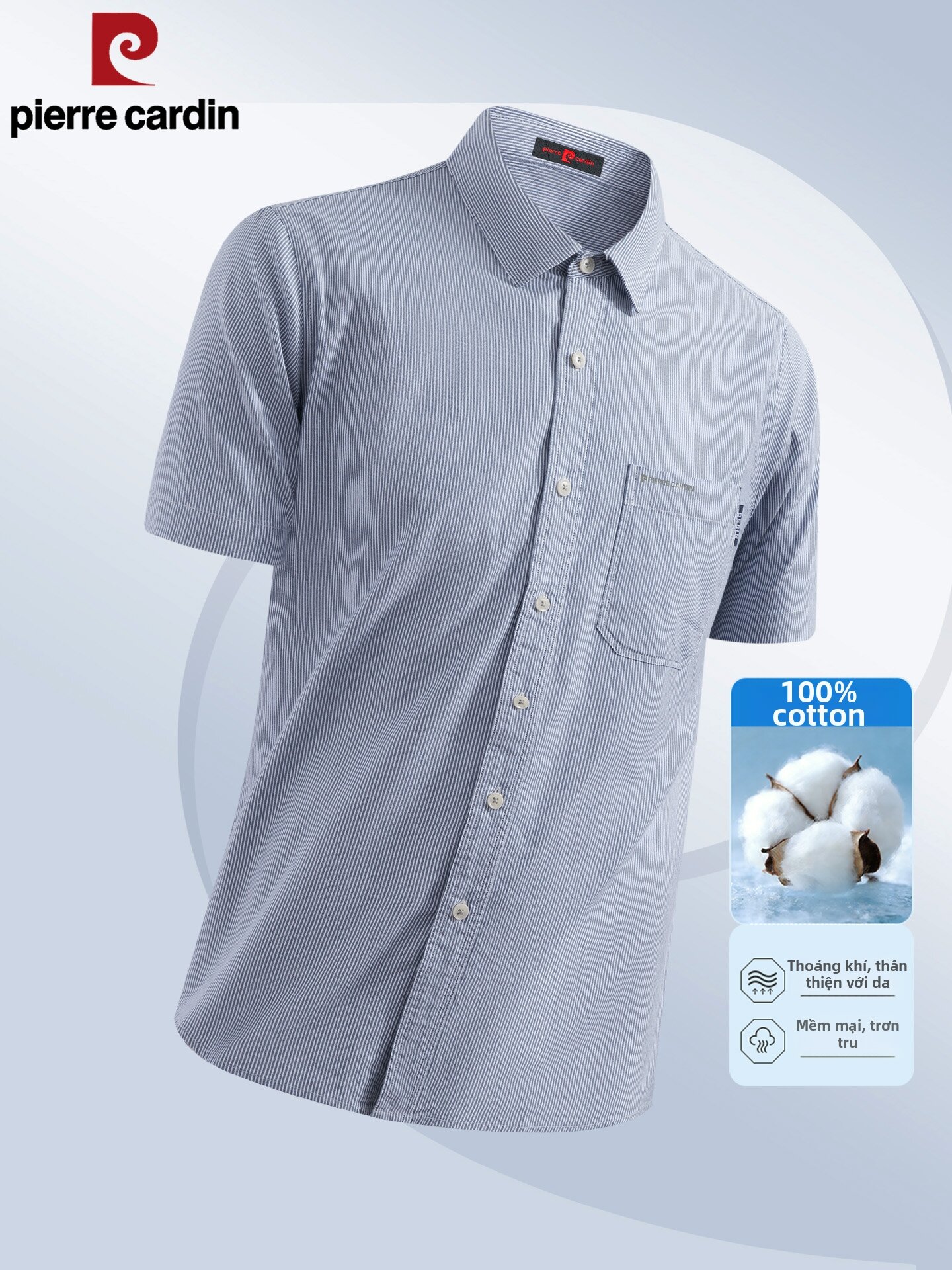 Pierre Cardin | Men Thin Pure Cotton Short Sleeve Shirt With Pockets