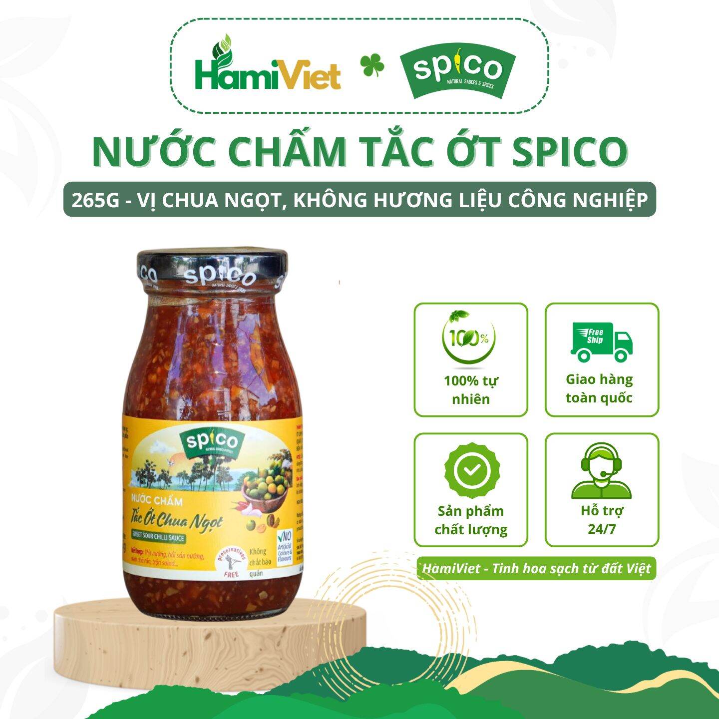 Nước chấm tắc ớt chua ngọt Spico được làm từ nguyên liệu tự nhiên, chọn lọc, không sử dụng hóa chất