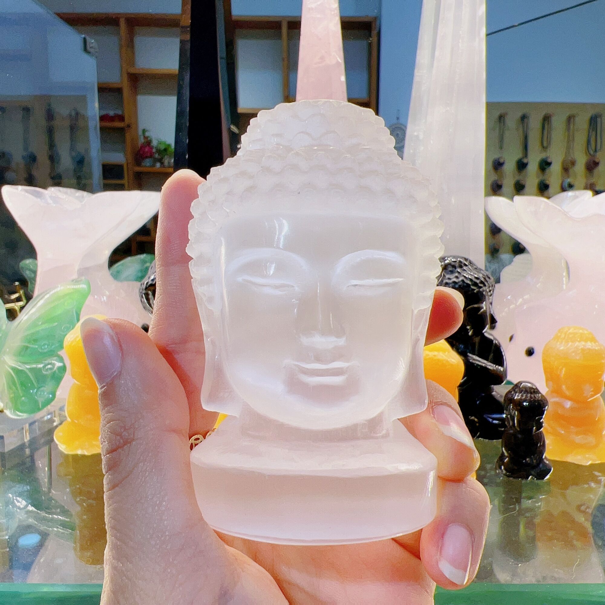 Tượng Selenite Buddha Head Nhỏ