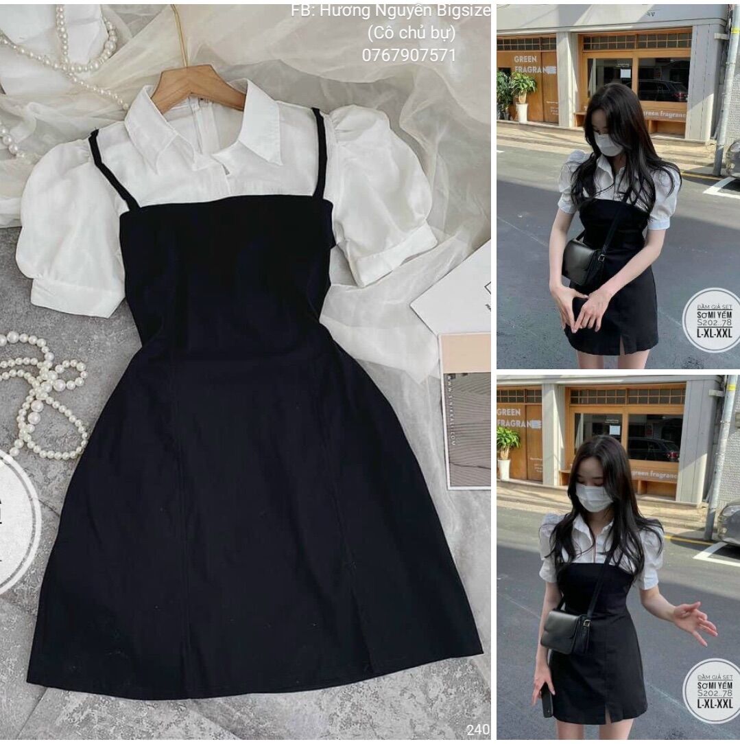 55-90kg Bigsize ĐẦM SƠ MI PHỐI KIỂU SET YẾM S202..78