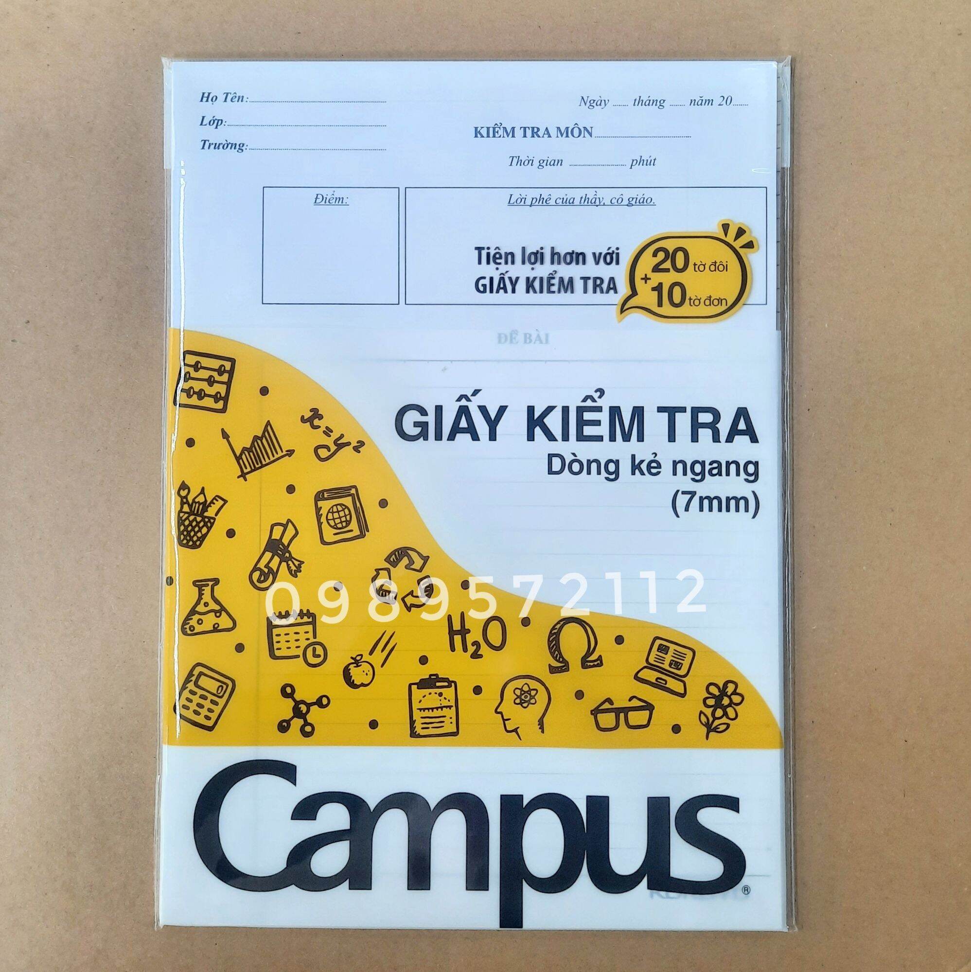 Giấy kiểm tra campus ô ly,kẻ ngang.