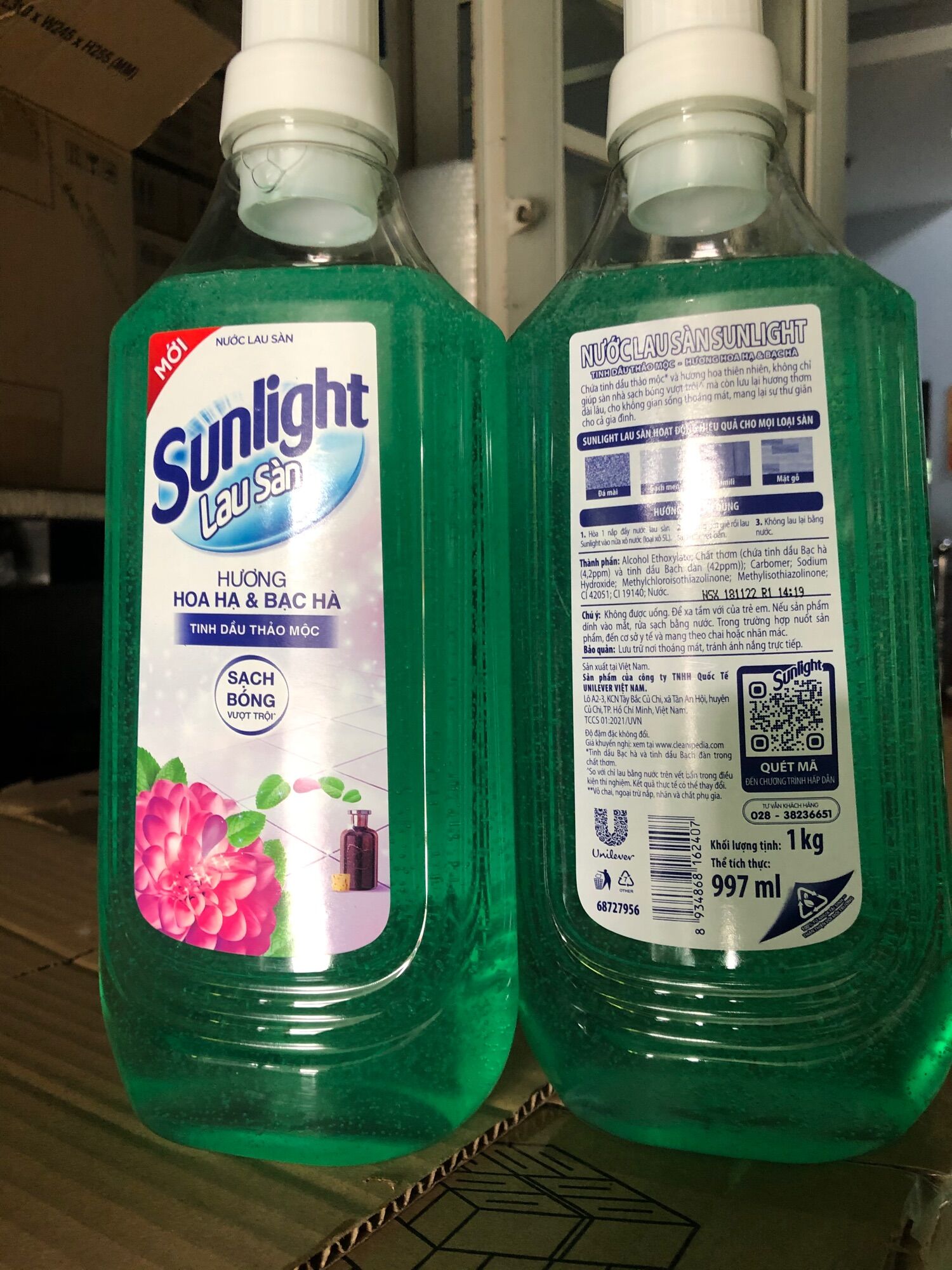 Combo 2 chai nước lau sàn Sunlight hương hoa hạ chai 1l