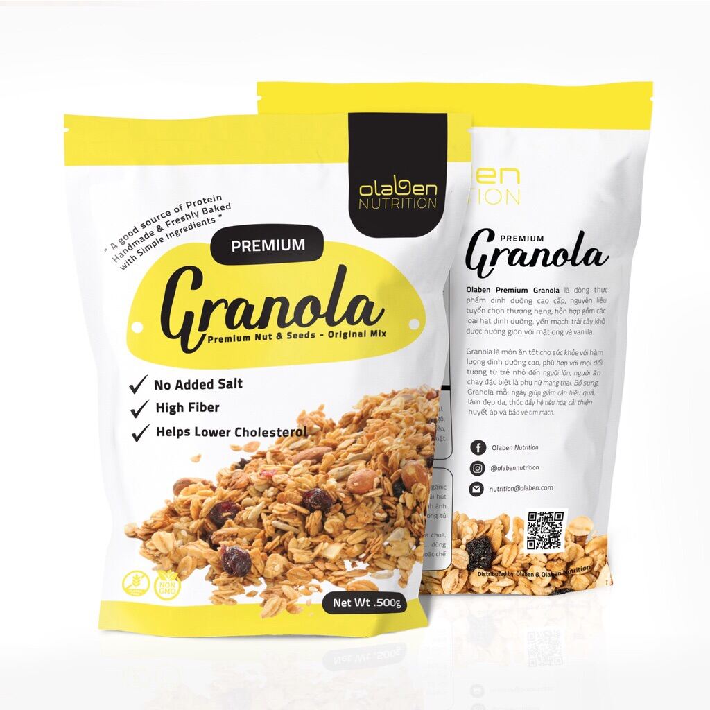 Olaben Nutrition Hạt Granola 500gam - Ngũ cốc giảm cân nướng Mật ong Vanila