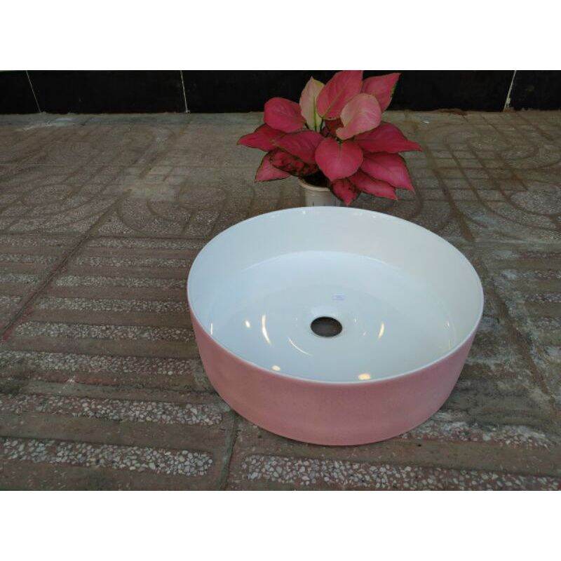 Lavabo sứ tròn hồng ánh ( BH 10 năm)