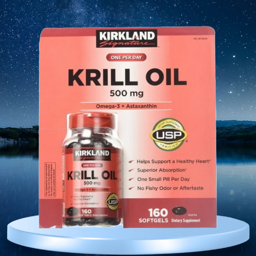 Kirkland Krill Oil 500mg của Mỹ - Dầu nhuyễn thể hàng Mỹ.