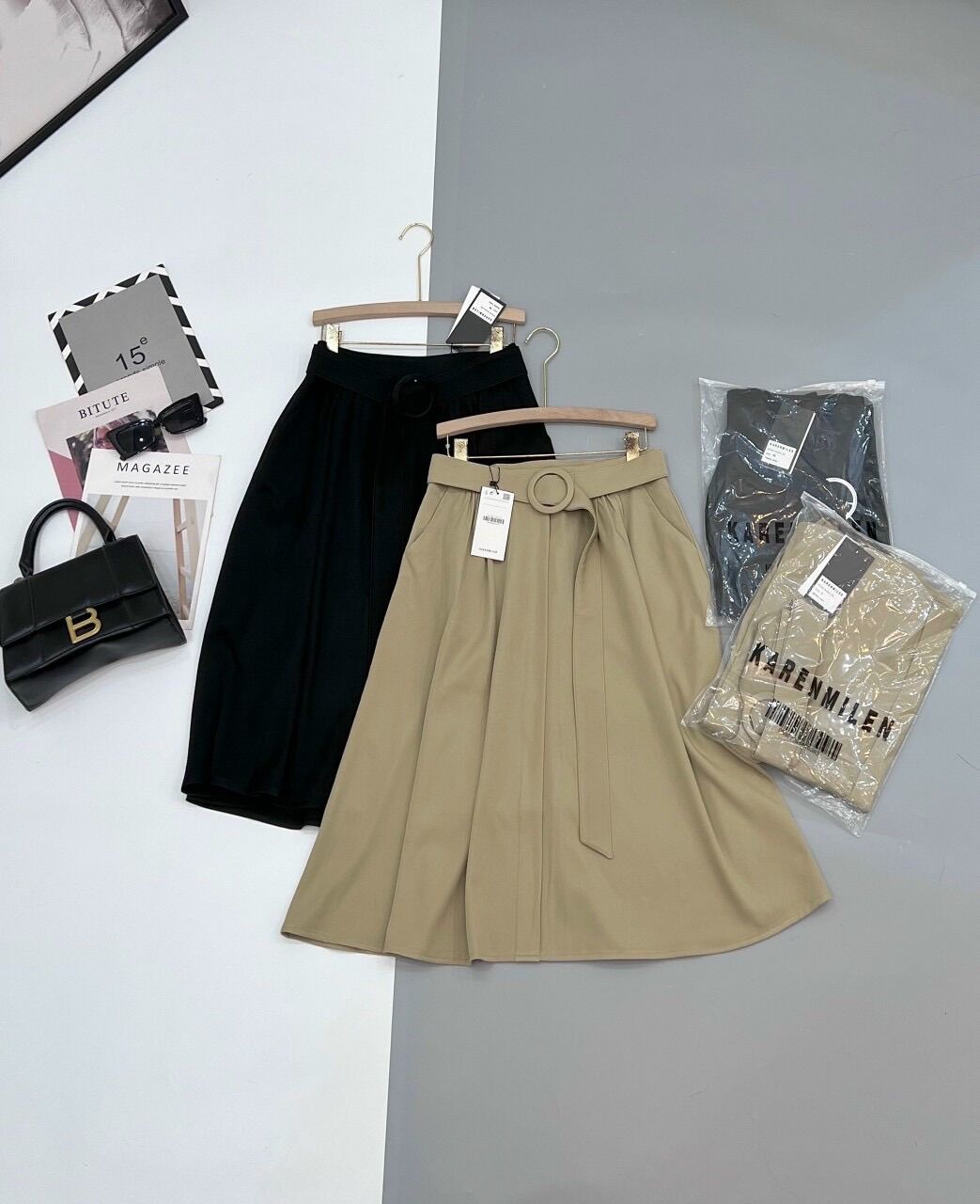 Chân Váy Xoè Midi Công Sở Kèm Belt
