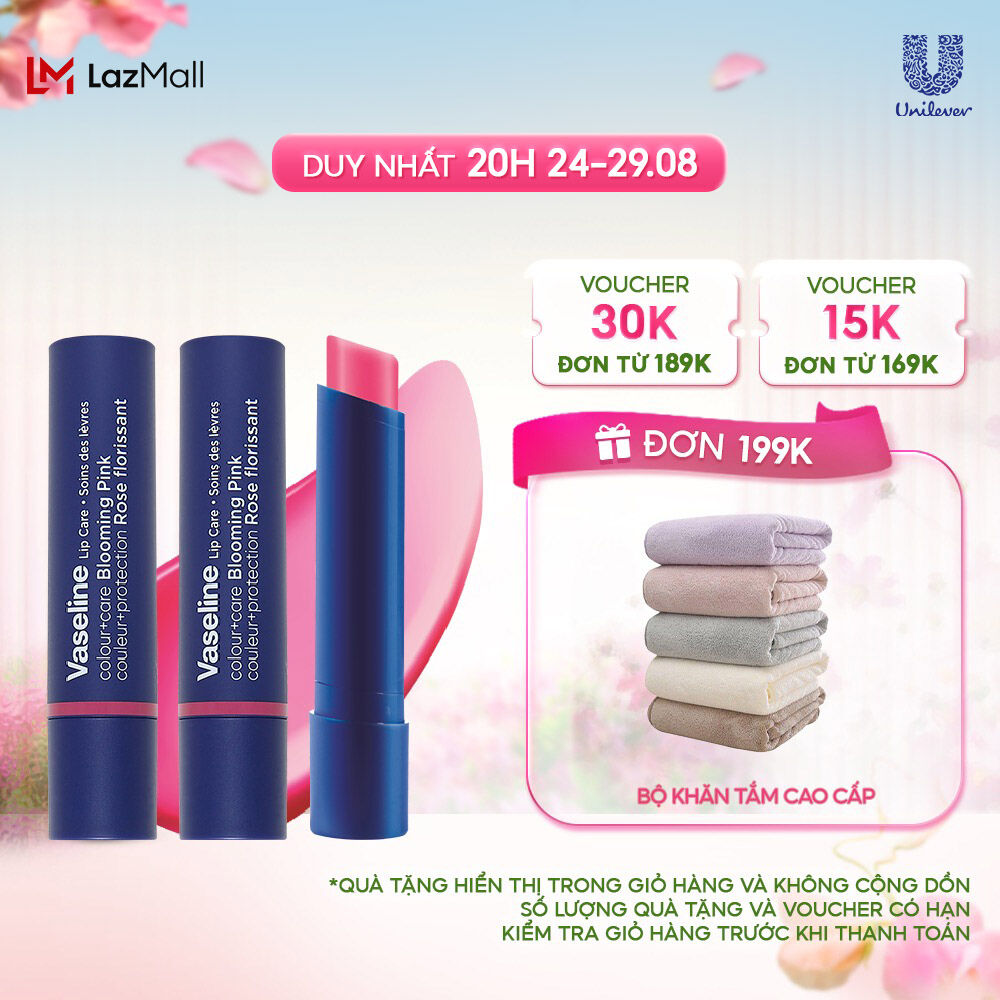 Combo 2 Son dưỡng môi Vaseline Colour+Care Blooming Pink 3g