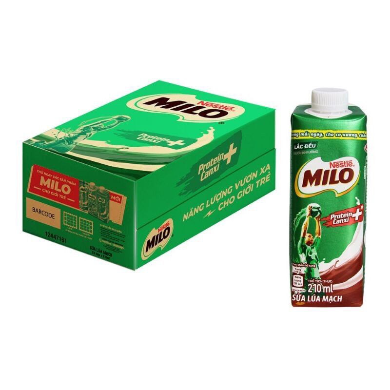 Thùng 24 hộp sữa milo 210ml nắp vặn có đường