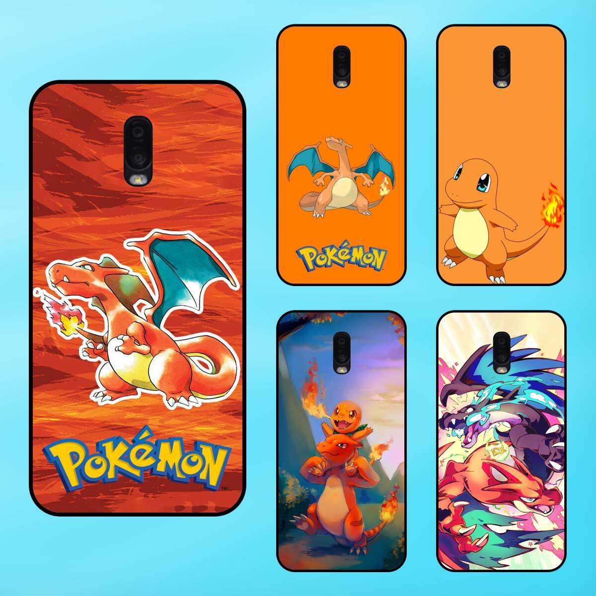 Ốp lưng điện thoại Samsung J7 Plus viền đen Lizardon Charizard Charmander Pokemon