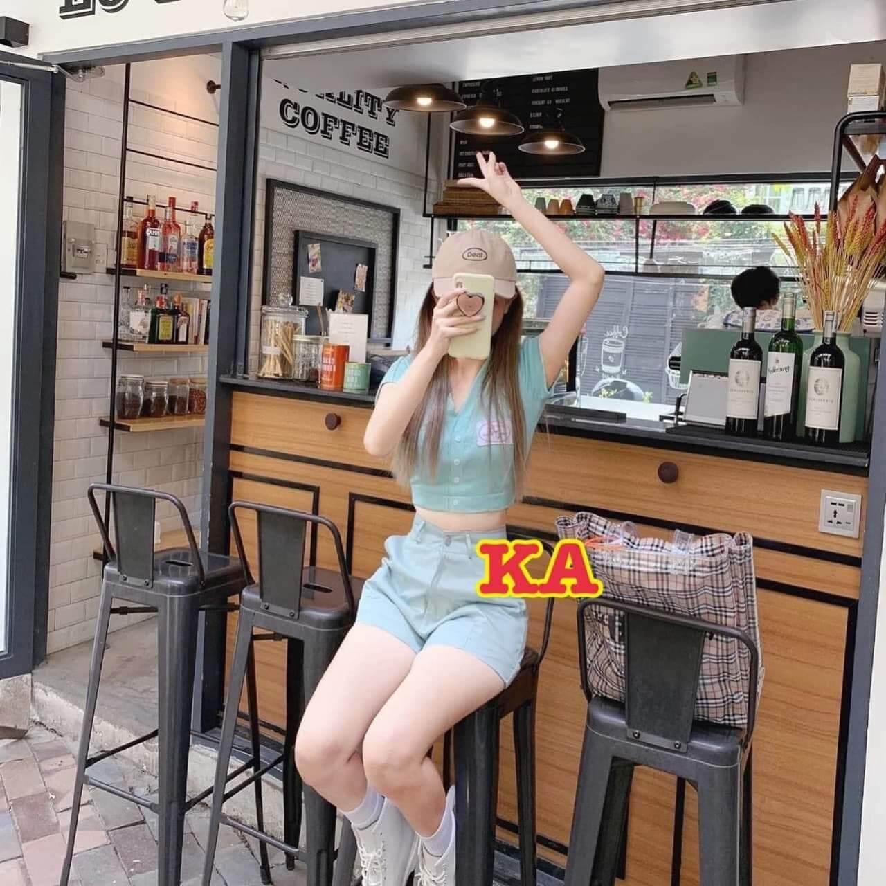Áo croptop cổ v thêu siêu dễ thương