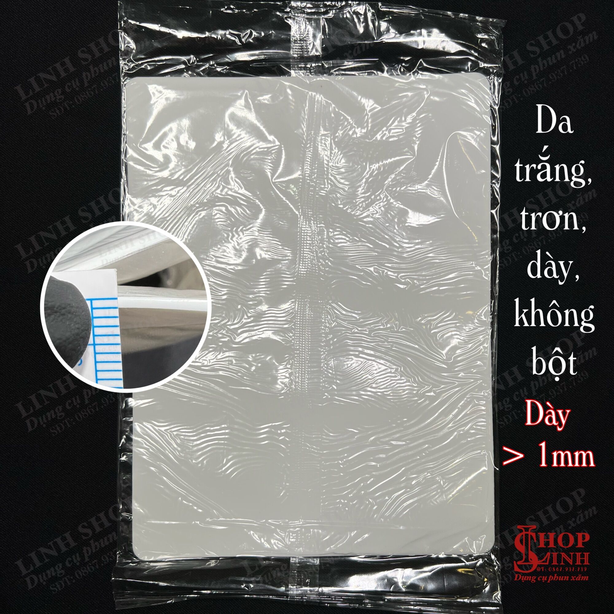 Da trắng A4 dày 2mm, da giả phun xăm, da giả tập xăm phun mày môi mí Linh Shop...