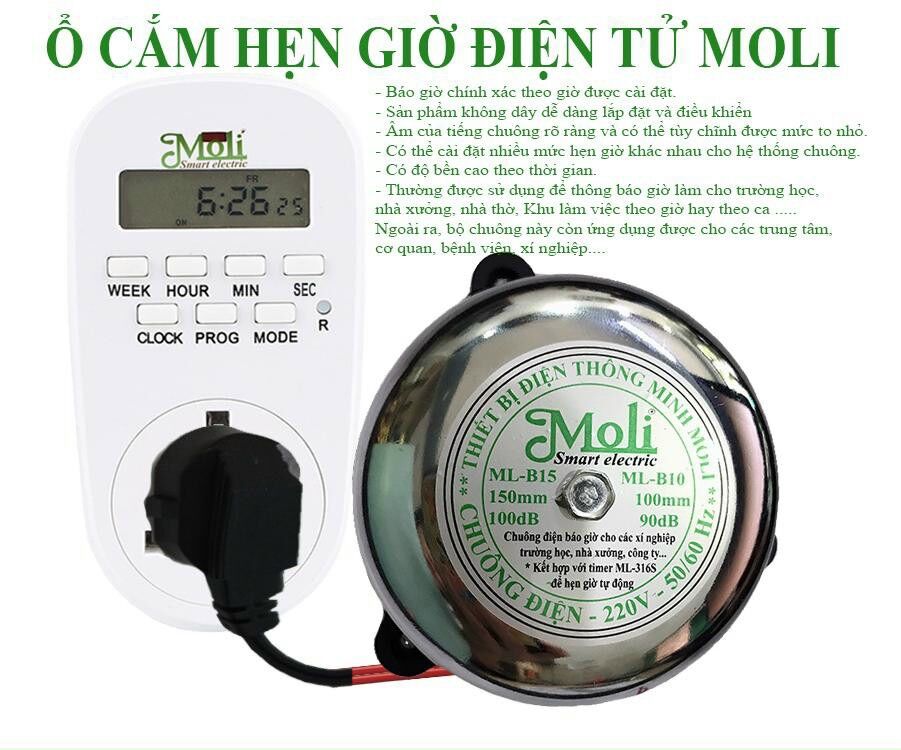Bộ chuông điện hẹn giờ tự động chính hãng moli