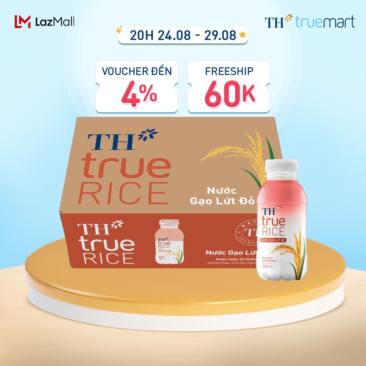 Thùng 24 chai nước gạo lứt đỏ th true rice 300 ml
