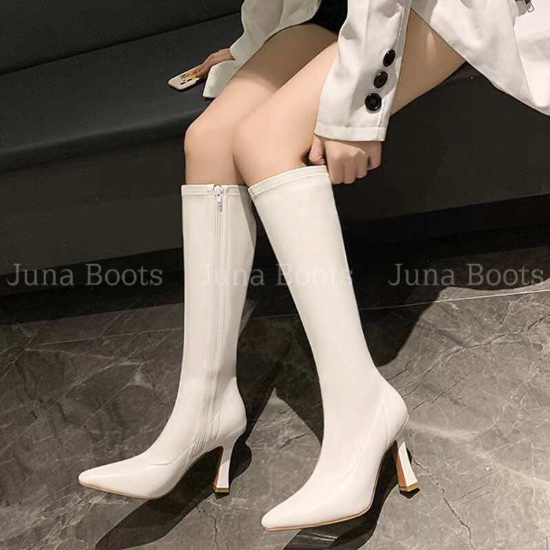 Bốt đùi da mềm mũi nhọn gót nhọn sang chảnh - Giày boots nữ ôm chân hàng quảng châu cao cấp