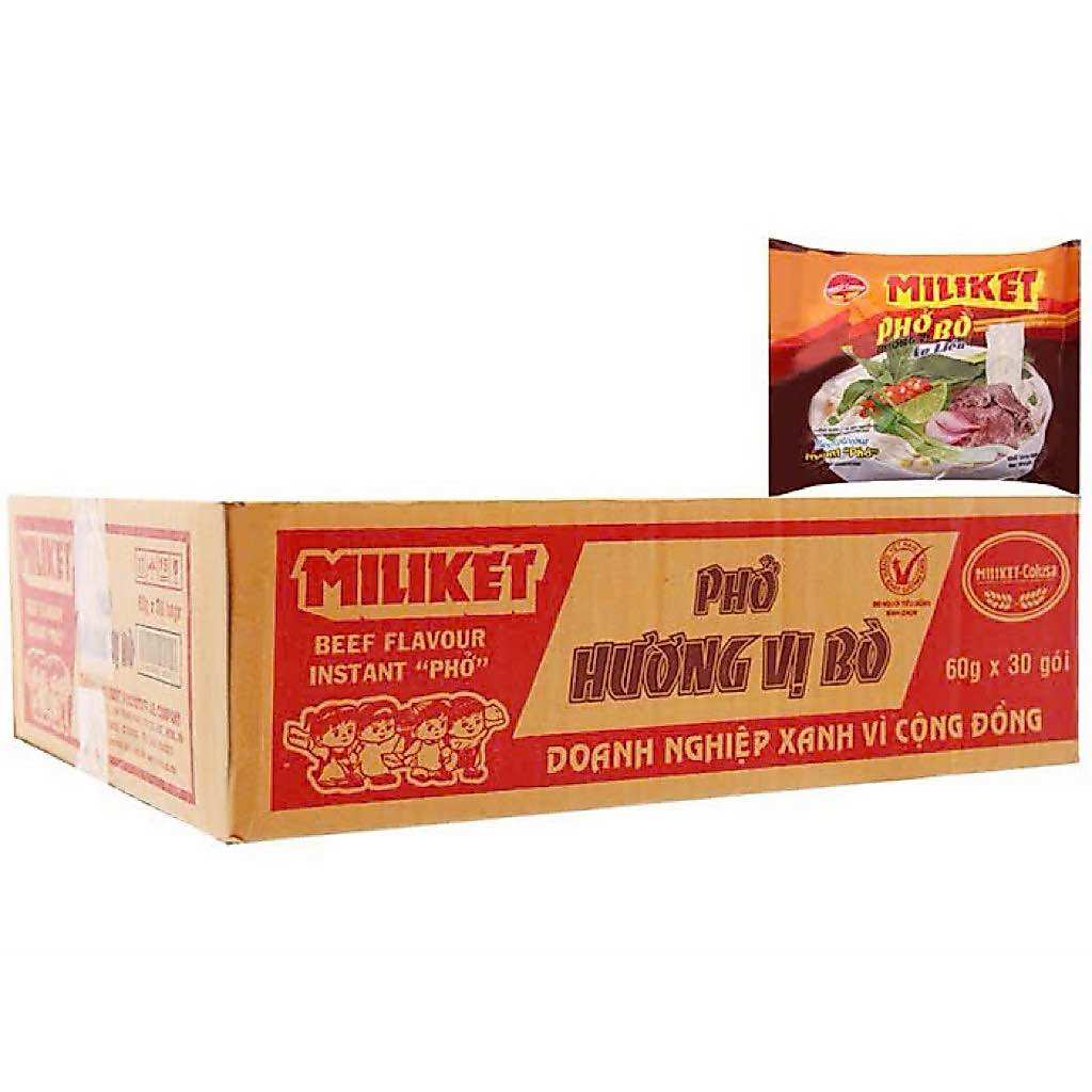 Thùng 30 Gói Phở Bò Miliket Gói 60gram