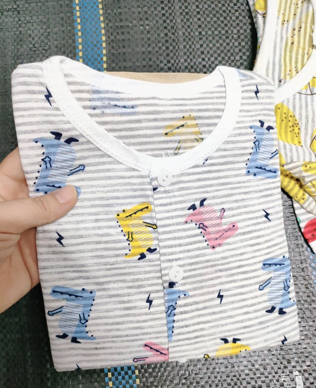Bộ đồ cotton sợi tre in full Noubaby