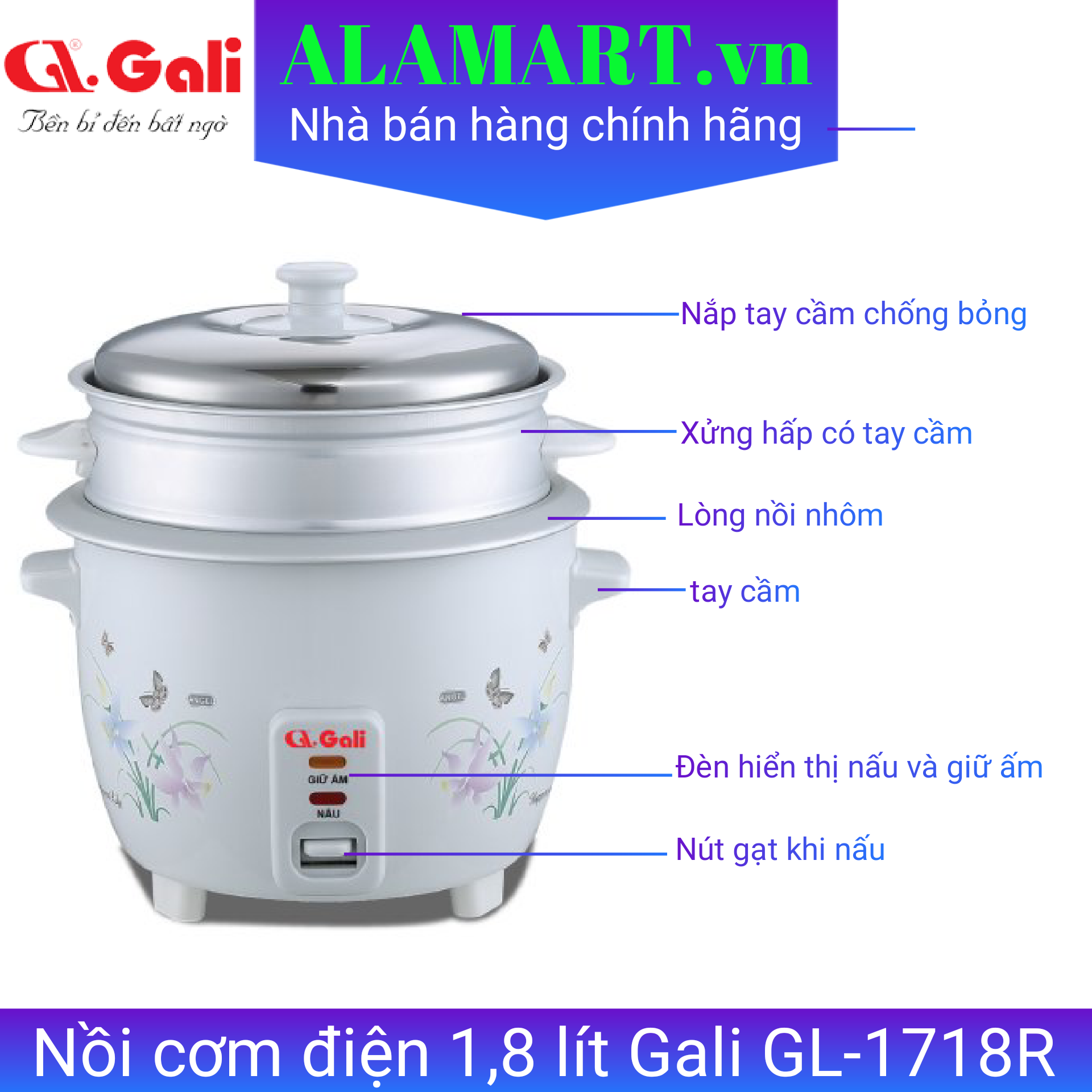 Nồi cơm điện nắp rời Gali GL-1718R 1,8 lít