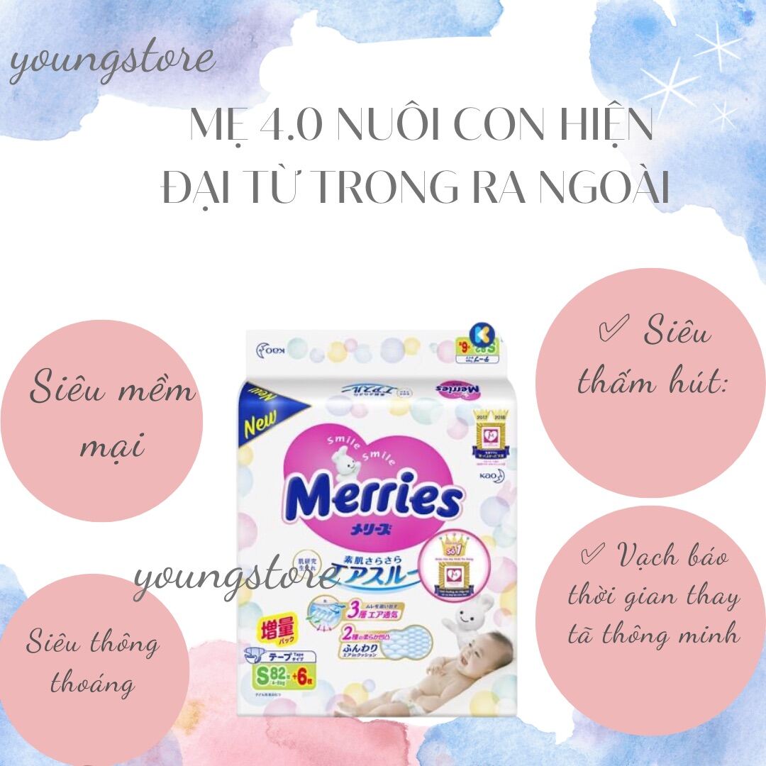 CỘNG MIẾNG / ĐỦ SIZE - Bỉm Merries Nội Địa Nhật Bản - Dán/Quần NB96/S88/M68/M64/L58/L50/XL44/XXL28