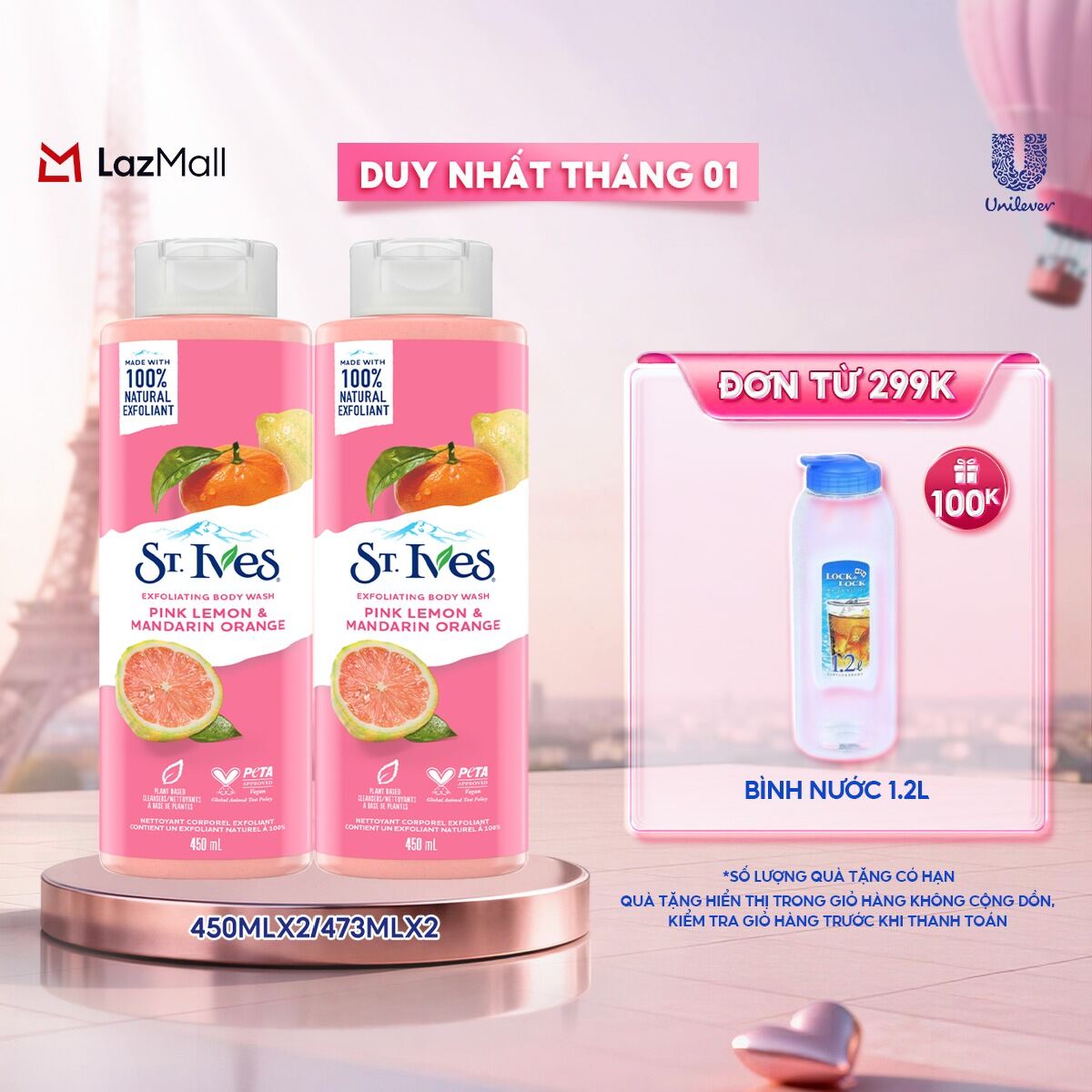  Combo 2 chai Sữa tắm dưỡng da St.Ives Cam Chanh 473ml 450ml 