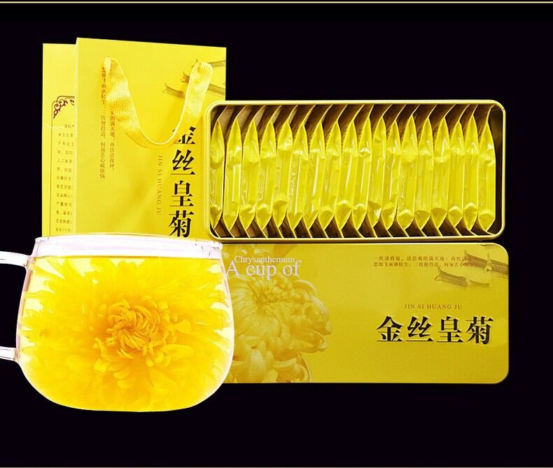 Trà Hoa Cúc Kim Tơ siêu thơm ngon hộp sắt 20 bông