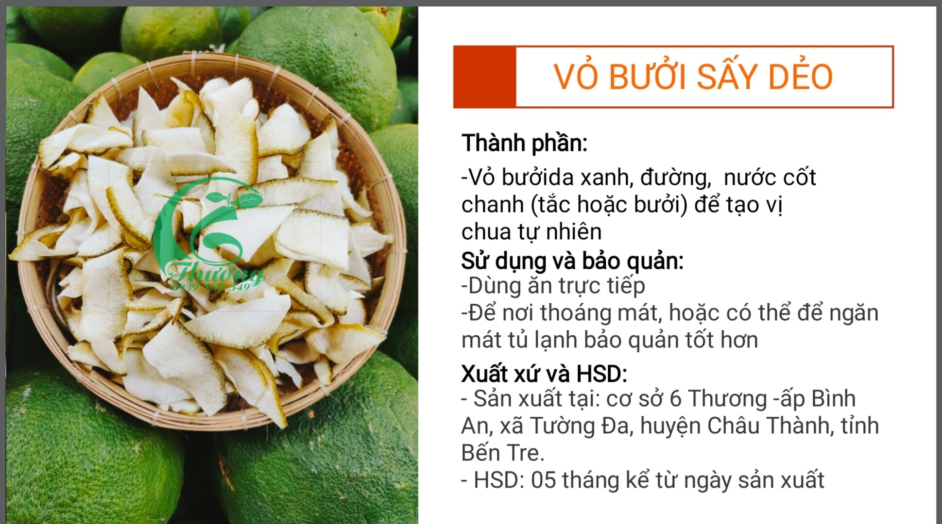 Vỏ bưởi sấy dẻo trắng