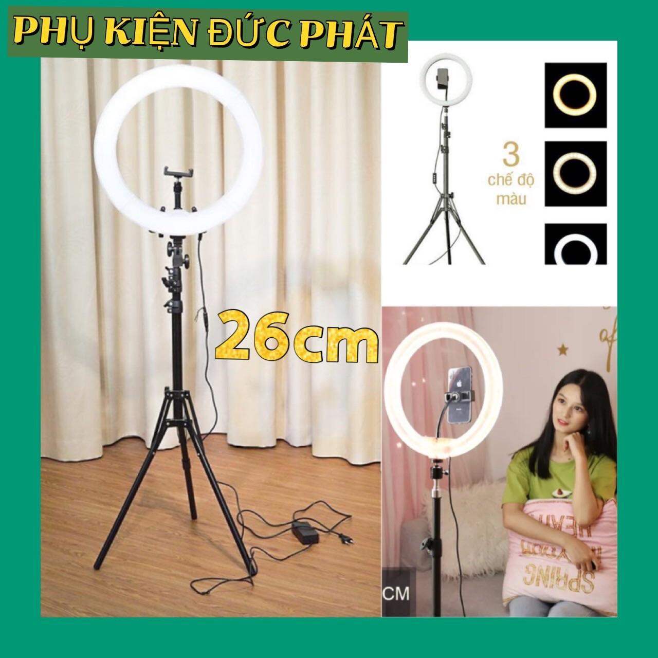 ĐÈN LED LIVE STREAM TRÒN 26CM DÙNG ĐỂ CHỤP HÌNH - BÁN HÀNG - TRANG ĐIỂM CÓ 3 CHẾ ĐỘ ĐÈN TIỆN DỤNG TẶNG KÈM GIÁ ĐỠ 3 CHÂN 2M1