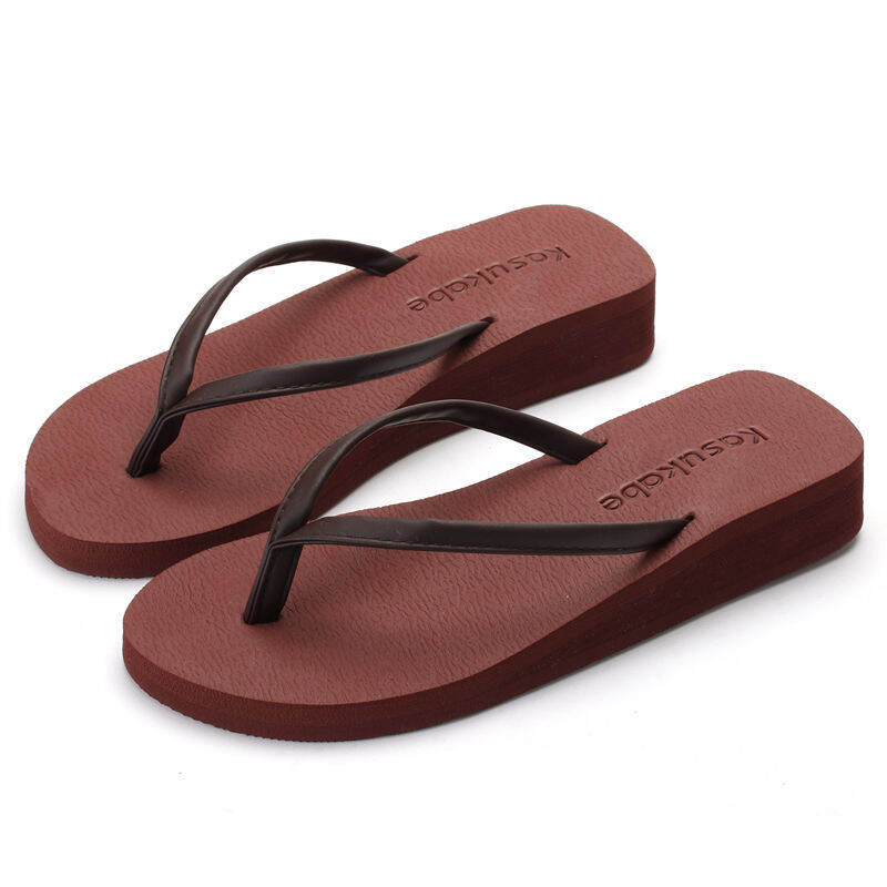 New Style Couples Flip-flops Female Summer Anti-slip Flat Heel Fashion Outer Wear Sandals Black Simple Slanted Heel Sandals Fash