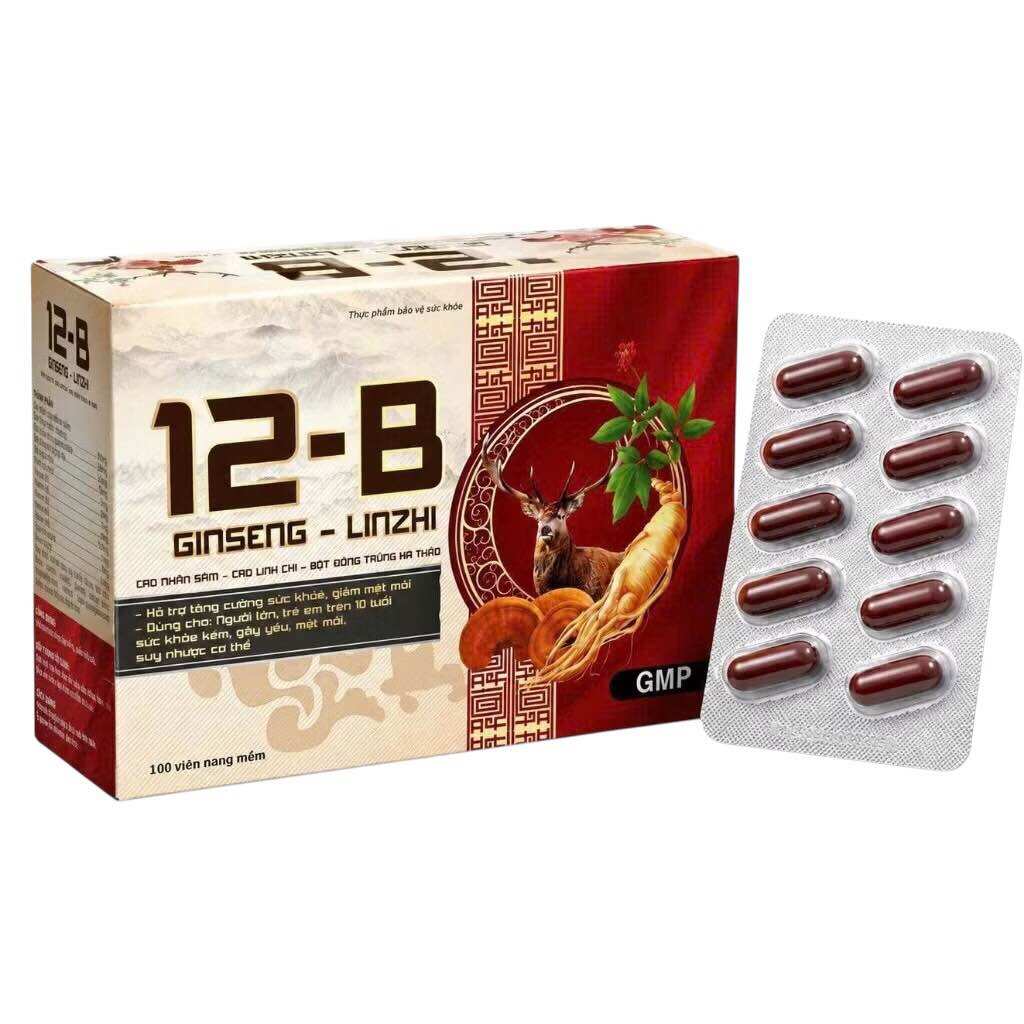 Viên uống 12-B Ginseng - Linzhi Vinaphar (Hộp 100 viên) Hỗ trợ tăng cường sức khỏe, giảm mệt mỏi, bồi bổ cơ thể.