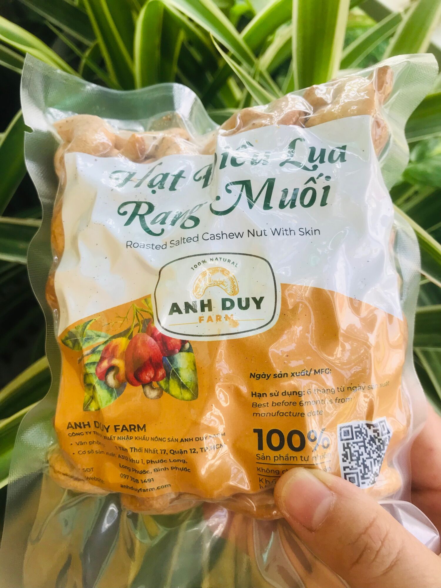 Hạt điều rang muối đã bóc vỏ 200gram, túi hút chân không/ Anh Duy farm
