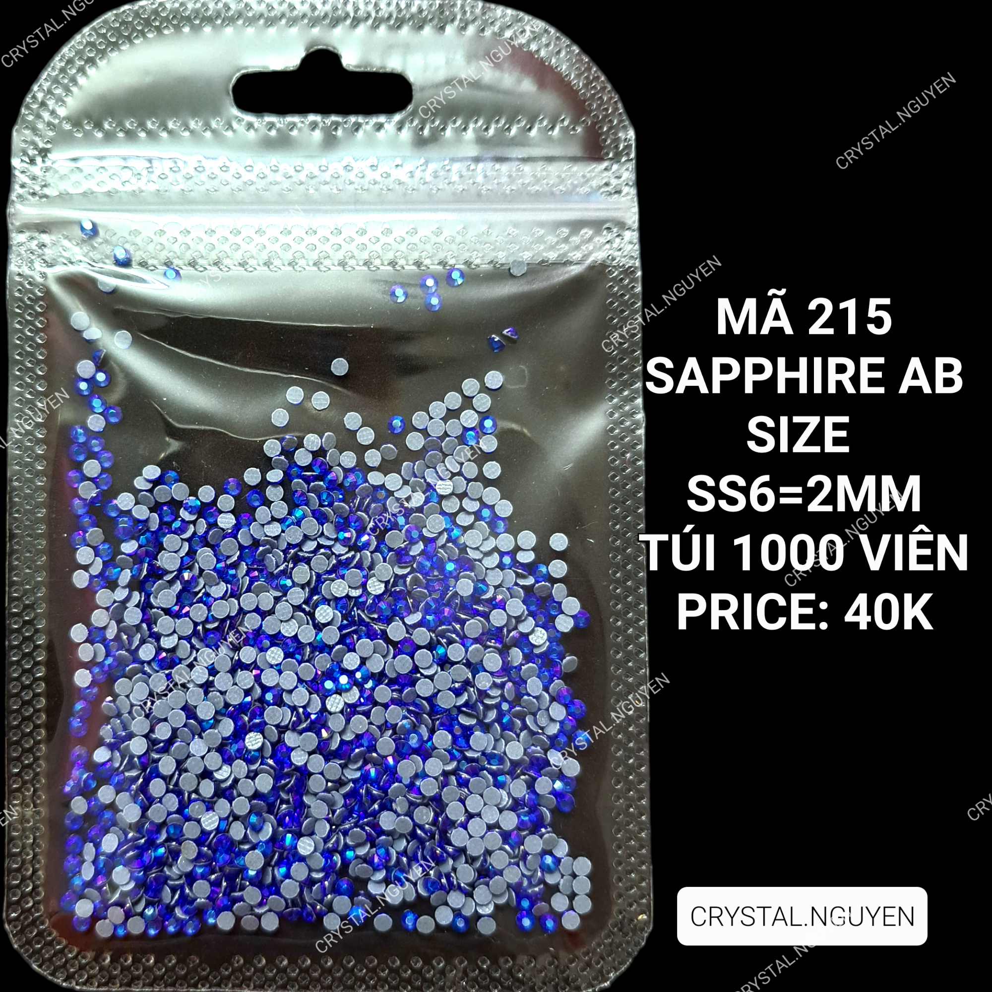 MÃ 215 SAPPHIRE AB- ĐÁ NAIL KHAY - ĐÁ TÚI MIX SIZE- ĐÁ LẺ SIZE