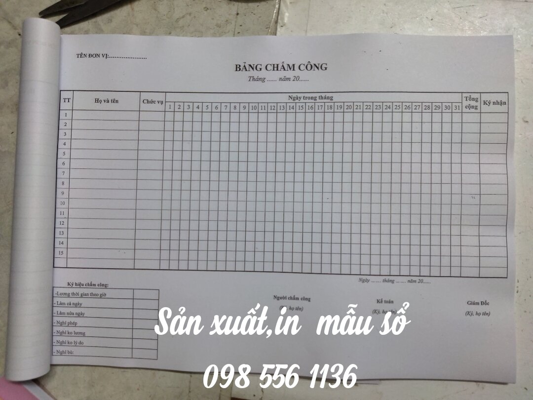 Sổ chấm công  A4