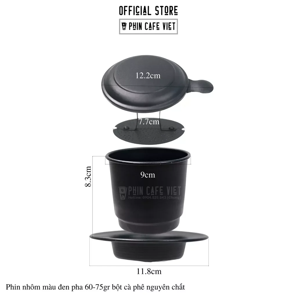 Phin cafe nhôm màu đen pha 60-75gr bột