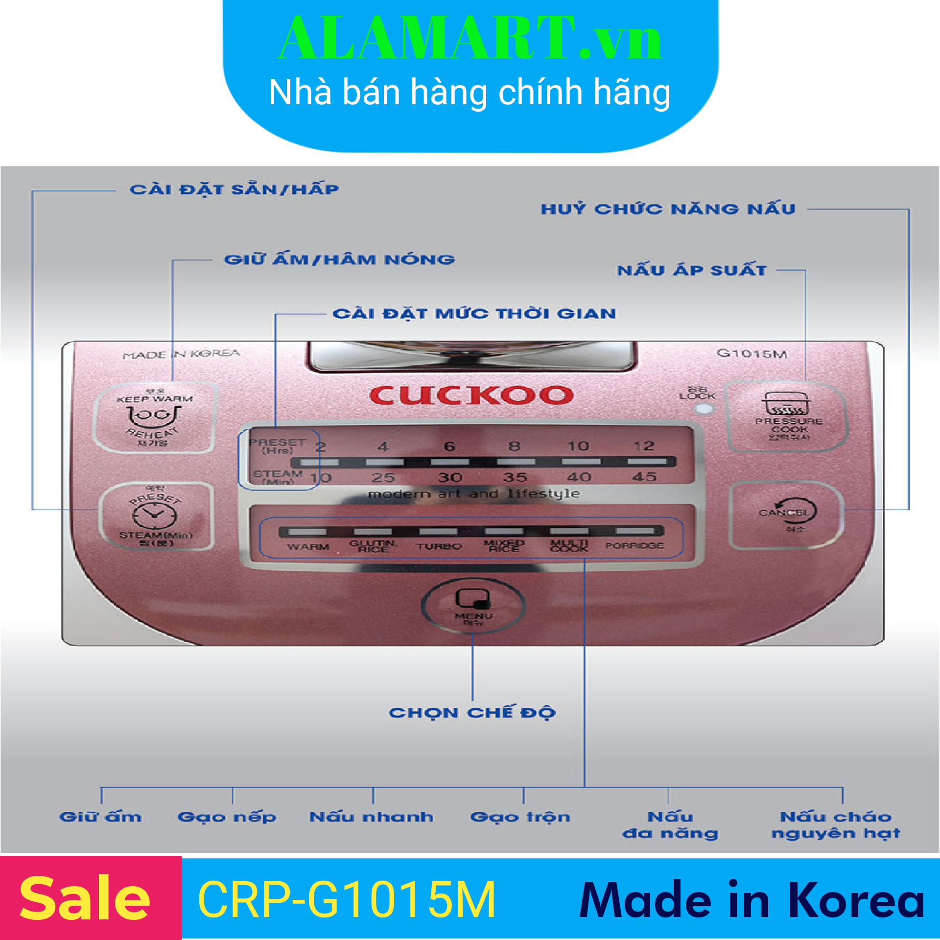 [HCM]Nồi cơm áp suất điện tử Cuckoo 1.8 lít CRP-G1015M