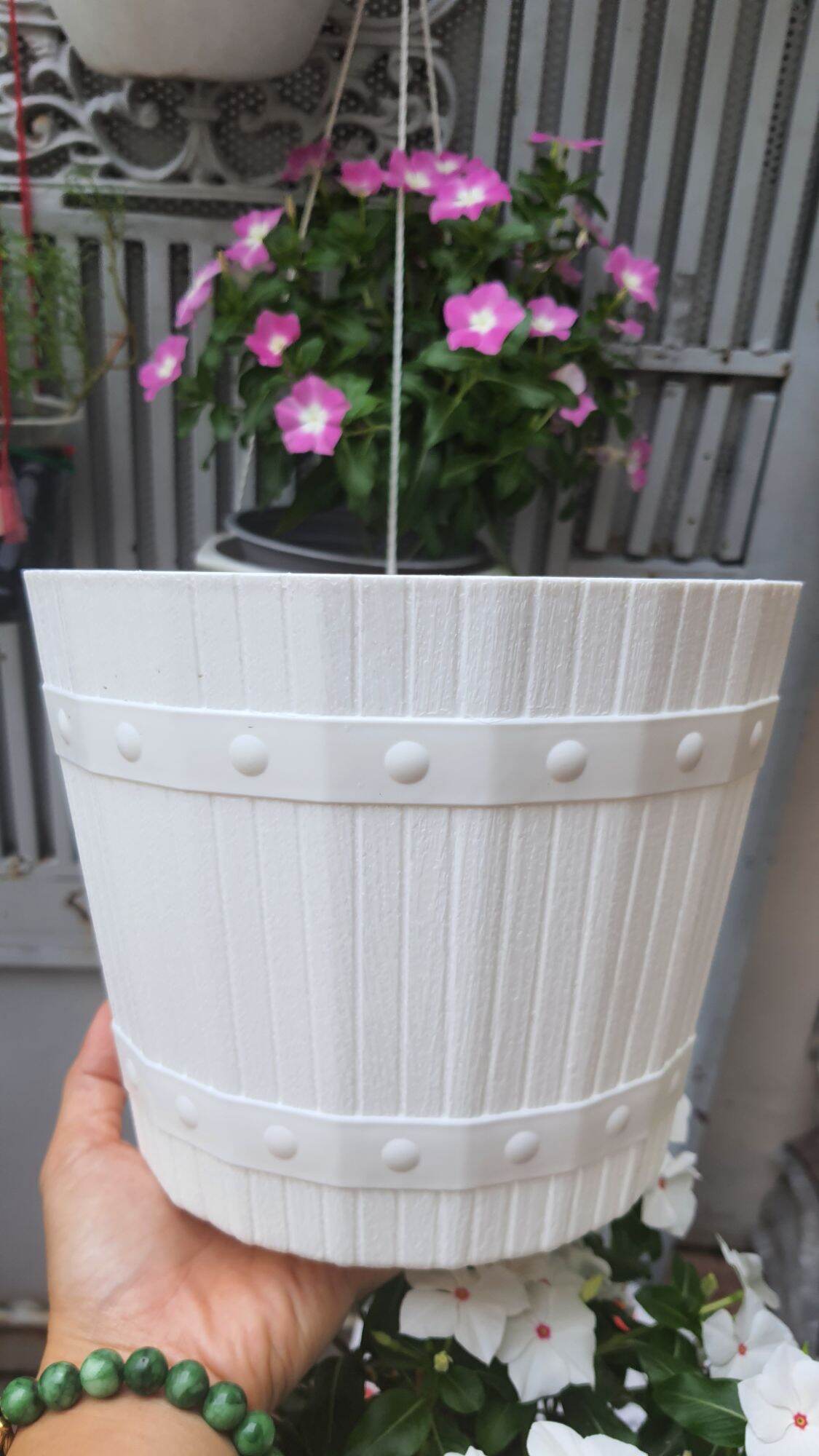 combo 5 chậu nhựa kiểu thùng gỗ đk 21cm