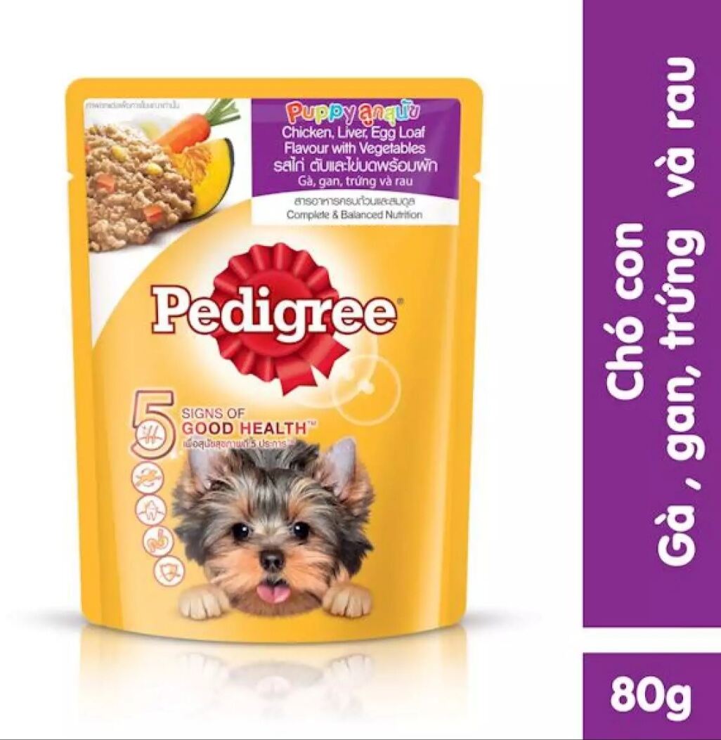 Thức ăn Pedigree cho chó con dạng Pate vị Gà, gan, trứng và rau củ 12 gói x 80g