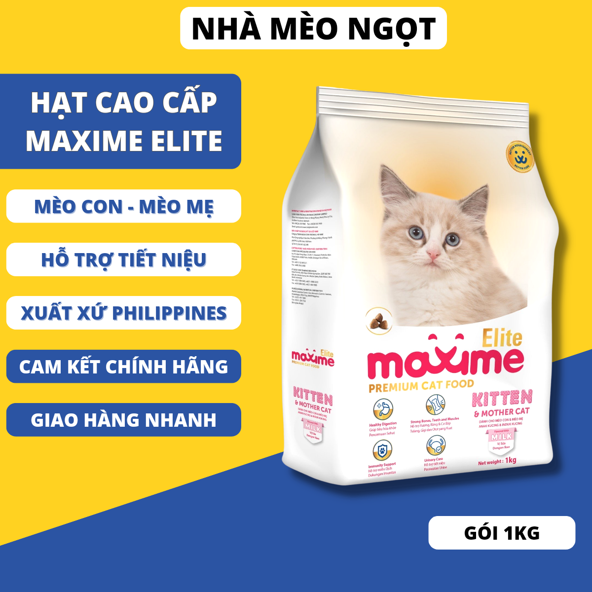 Hạt Maxime Elite Kitten Mother Cat 1kg - Thức ăn mèo con, mèo mẹ, mèo bầu