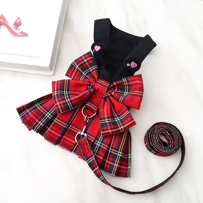 Áo đầm nơ caro dành cho chó mèo