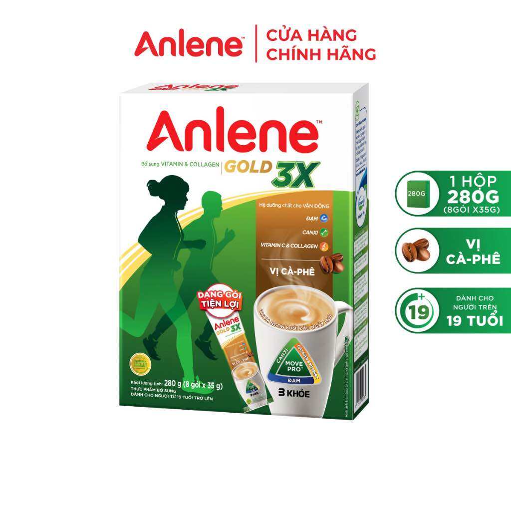 Hộp Sữa Bột Anlene Movemax Hương Cafe hộp 8 gói x 35 gram