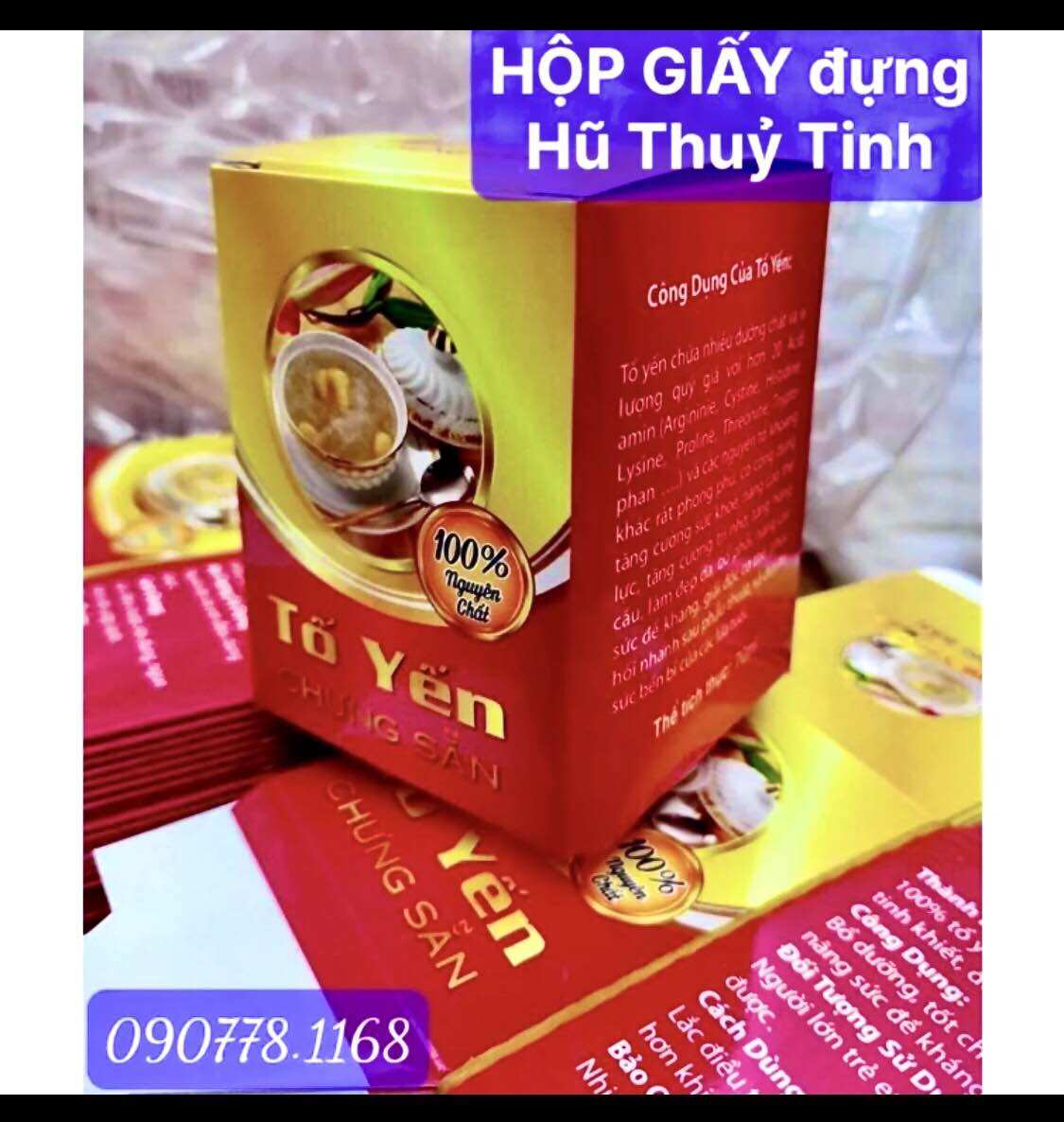 ⚡combo 10 hộp giấy xếp đựng 1 hủ yến chưng _ loại 70ml + 10 tem dán trong suốt trang trí hủ thủy tinh đựng yến