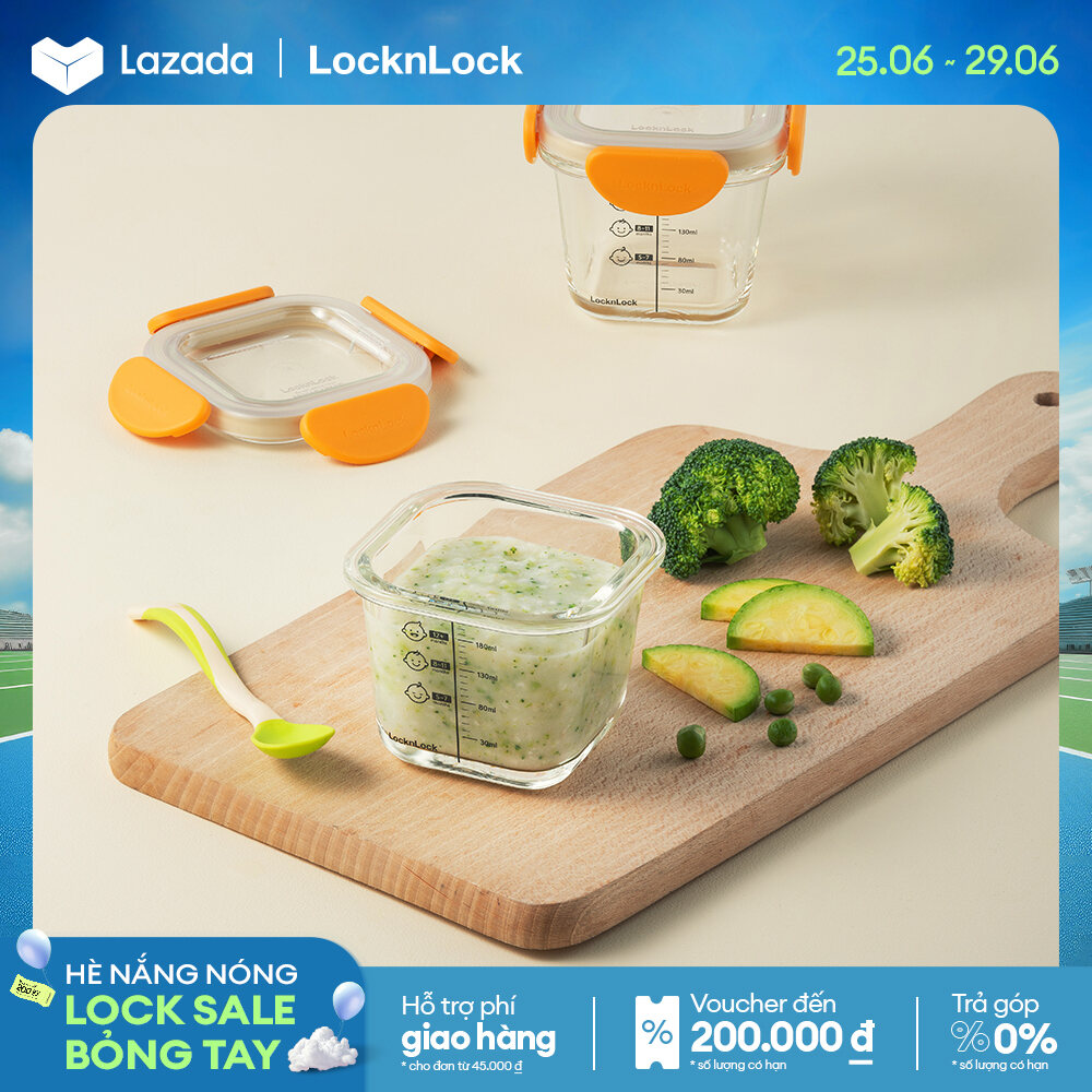 Hộp đựng thức ăn cho bé LocknLock LLG510S3 260ml x 3 hộp - Nắp màu cam, silicone màu cam, khóa 4 cạnh, chống tràn kín hơi, dùng được trong lò vi sóng