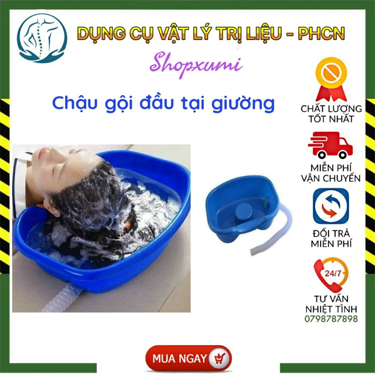 Chậu gội đầu tại giường.