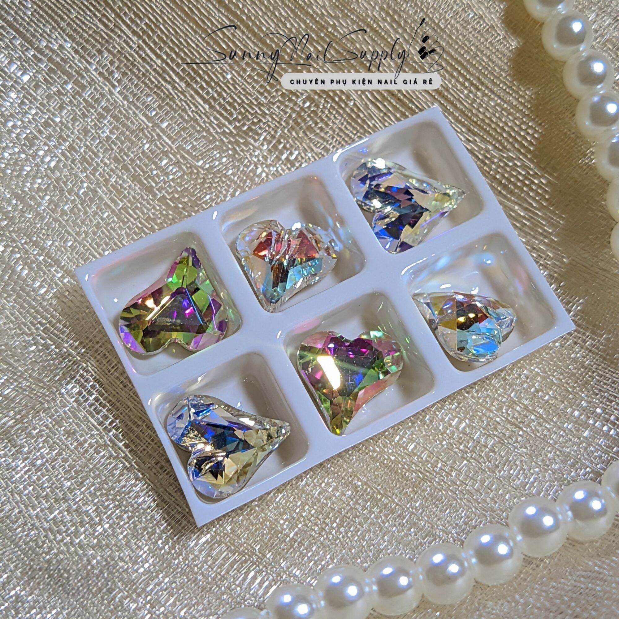 Set 6 viên đá tim Swarovski siêu sáng lấp lánh trang trí móng tay nail