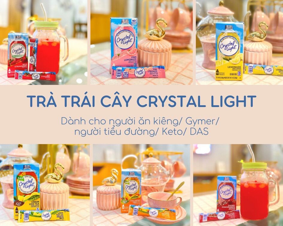 Bột trái cây pha nước crystal light, đèn xanh giải khát cho người ăn kiêng/keto/das/tiểu đường