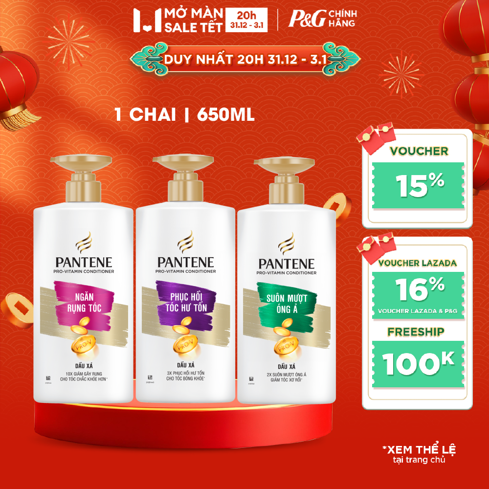  Dầu Xả PANTENE Pro-Vitamin Ngăn Rụng Tóc  Phục Hồi Hư Tổn  Suôn Mượt Óng Ả Chai 650ML 