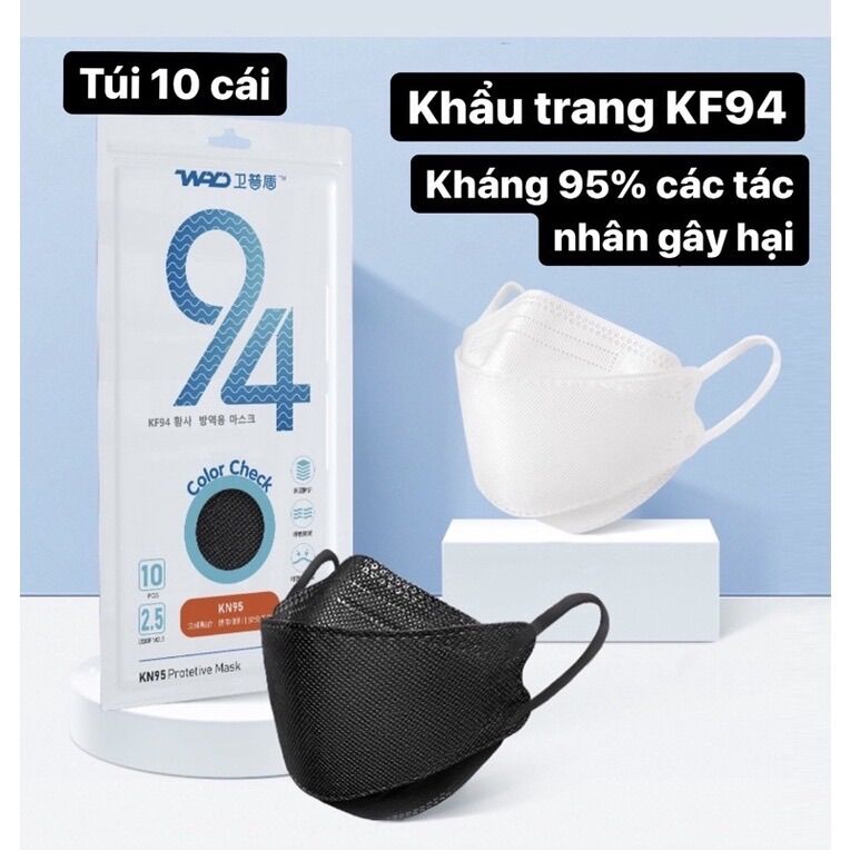 Khẩu trang KF94 Trắng - Đen Hàng chuẩn Cao cấp (Có sẵn)