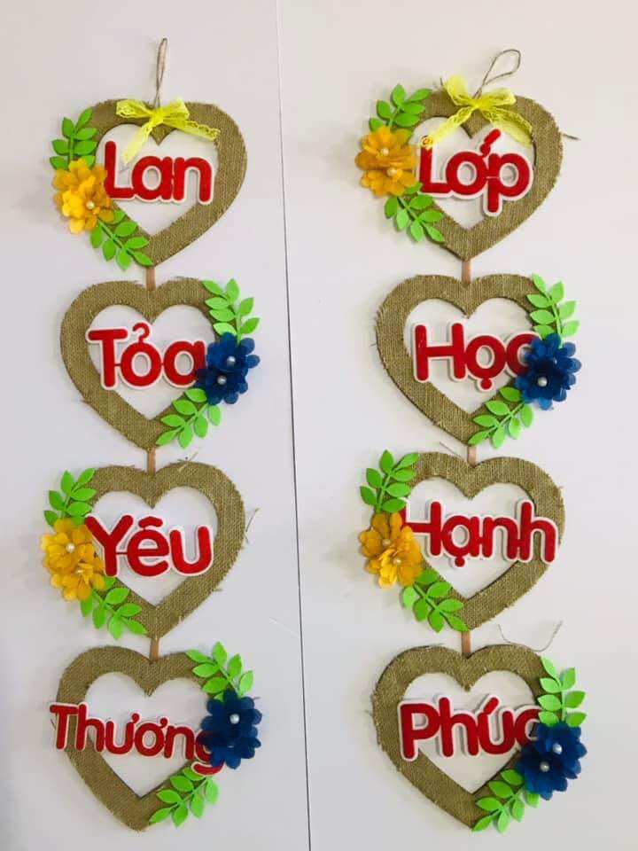 Khẩu hiệu lớp học hạnh phúc trang trí trường lớp mầm non và tiểu học