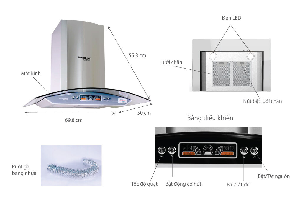 Giá bán Máy Hút Mùi Kính Cong Cao Cấp SUNHOUSE MAMA MMB6707-70C