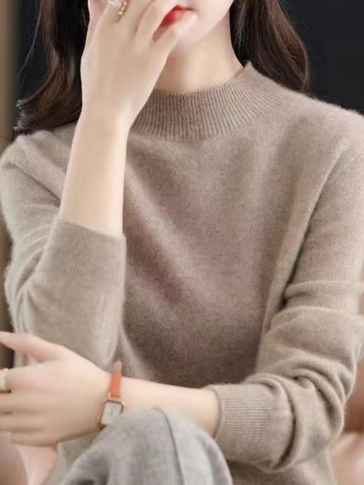 Neufar Áo Len Dệt Kim Nữ Dáng Rộng Tay Dài Nửa Cổ Tròn Cao Áo Chui Đầu Sợi Viscose Trị Liệu Áo Len Cho Mùa Thu Đông