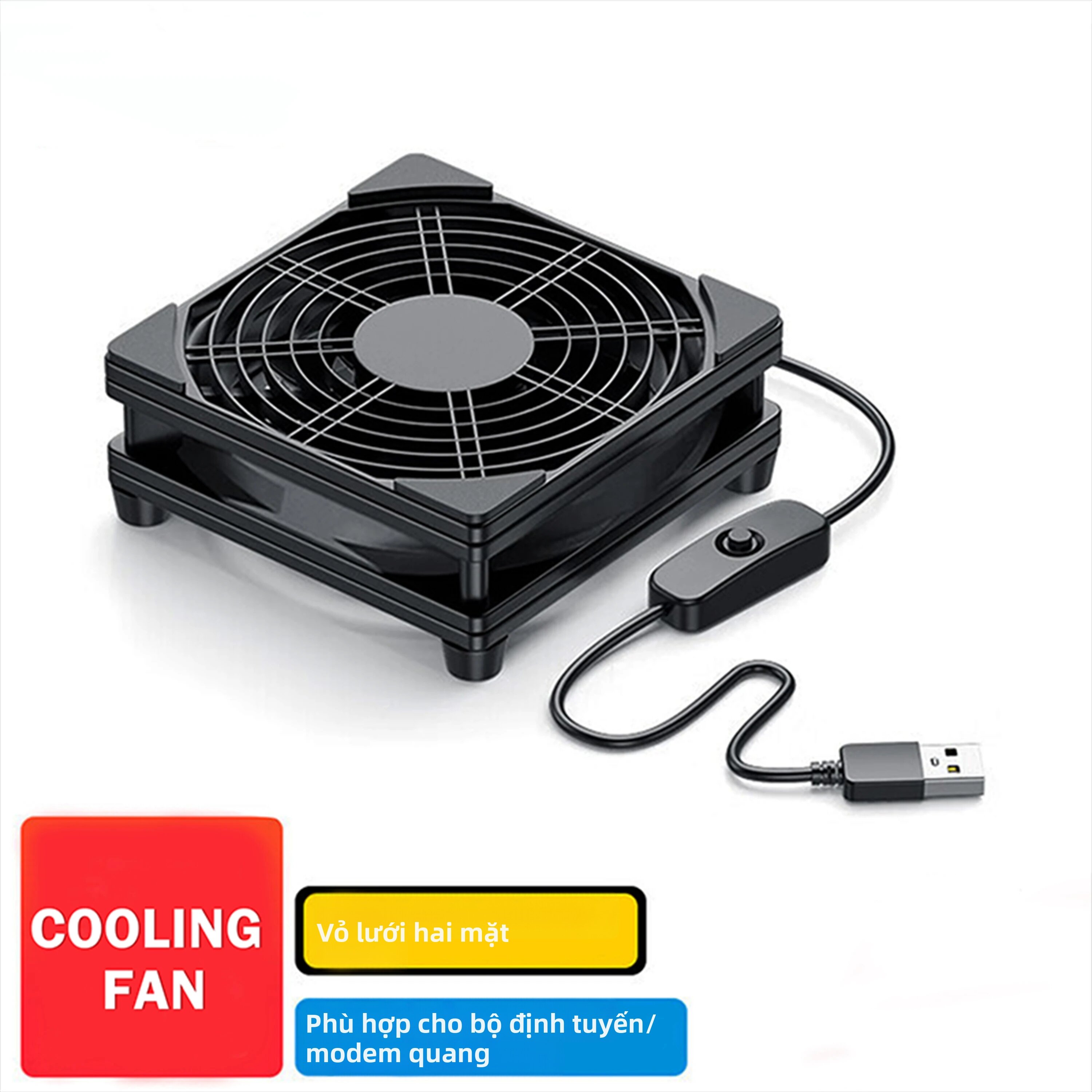 Quạt Làm Mát Yên Tĩnh 120mm Chạy Bằng USB, Lưới Hai Mặt Dành Cho Bộ Định Tuyến, Modem, Hộp TV, PC - Vòng Bi Dầu 12cm Có Công Tắc Giá 190,000 Đồng*Miễn phí vận chuyển