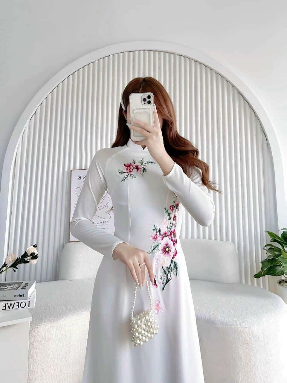 Áo dài lụa Tây Thi thêu hoa cao cấp đủ size (chỉ áo)